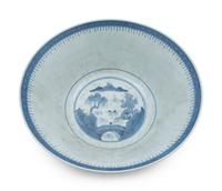 Three Chinese Export Blue and White Porcelain Punch Bowls