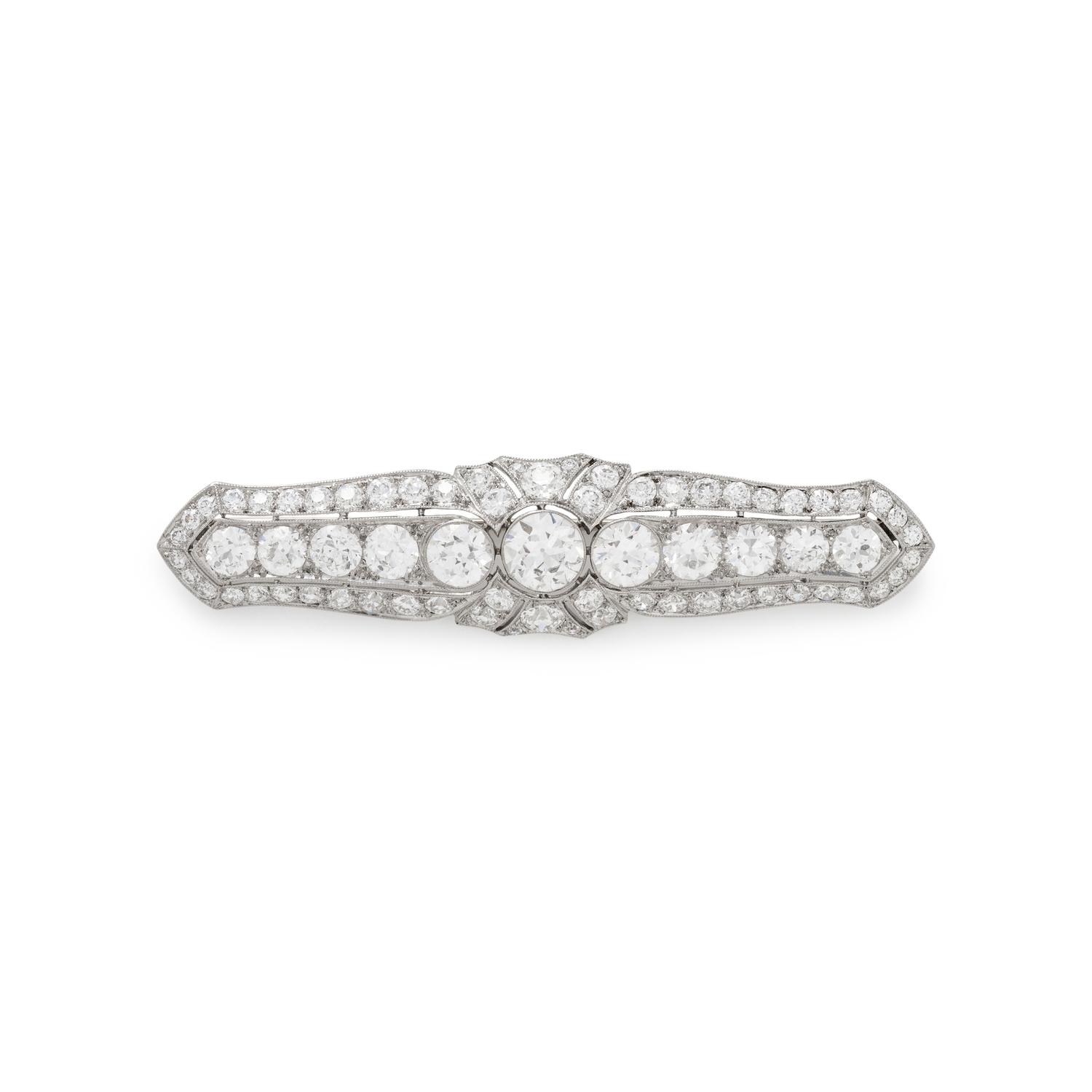 J.E. CALDWELL & CO., ANTIQUE PLATINUM AND DIAMOND BAR PIN