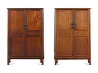 A Pair of Chinese Hardwood Round Corner Tapered Cabinets, Yuanjiaogui, 20th Century 近代 硬木圓角櫃一對