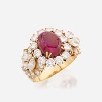 A ruby, diamond, and gold ring