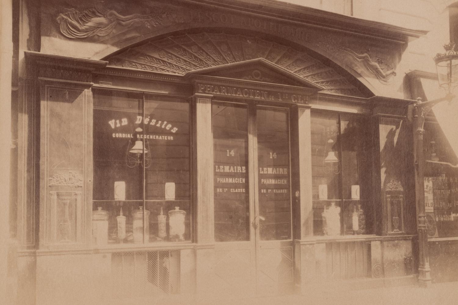 A group of four photographs ( Untitled [man at fountain], circa 1900s; Boutique empire, 14 rue de Grammont , 1903-1904; Hôtel de Neuville, rue Alphonse de Neuville, 1905-1906; Fontaine, faubourg Saint-Martin, 1912)
