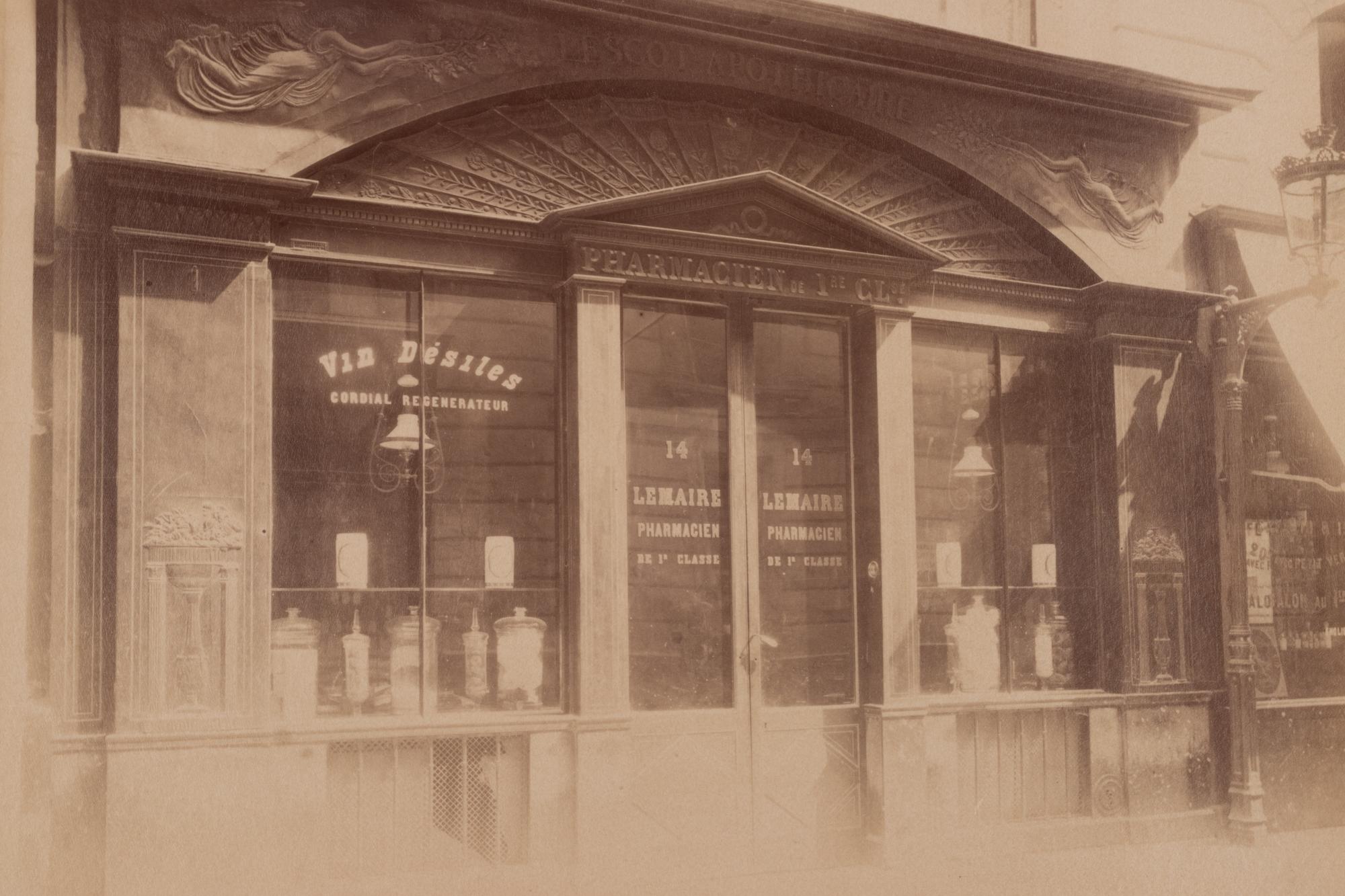 A group of four photographs ( Untitled [man at fountain], circa 1900s; Boutique empire, 14 rue de Grammont , 1903-1904; Hôtel de Neuville, rue Alphonse de Neuville, 1905-1906; Fontaine, faubourg Saint-Martin, 1912)