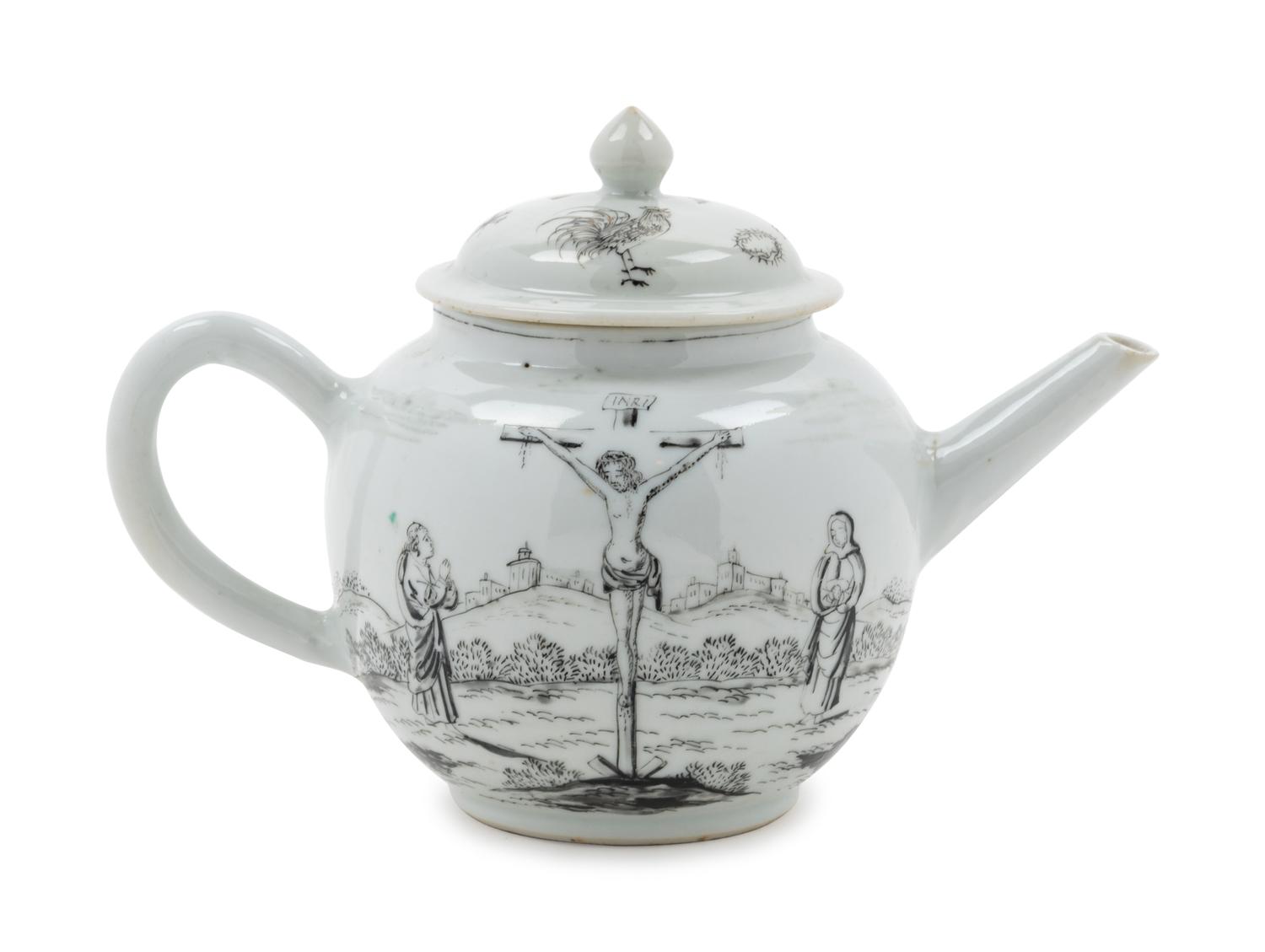 A Chinese Export Western Subject Porcelain Teapot