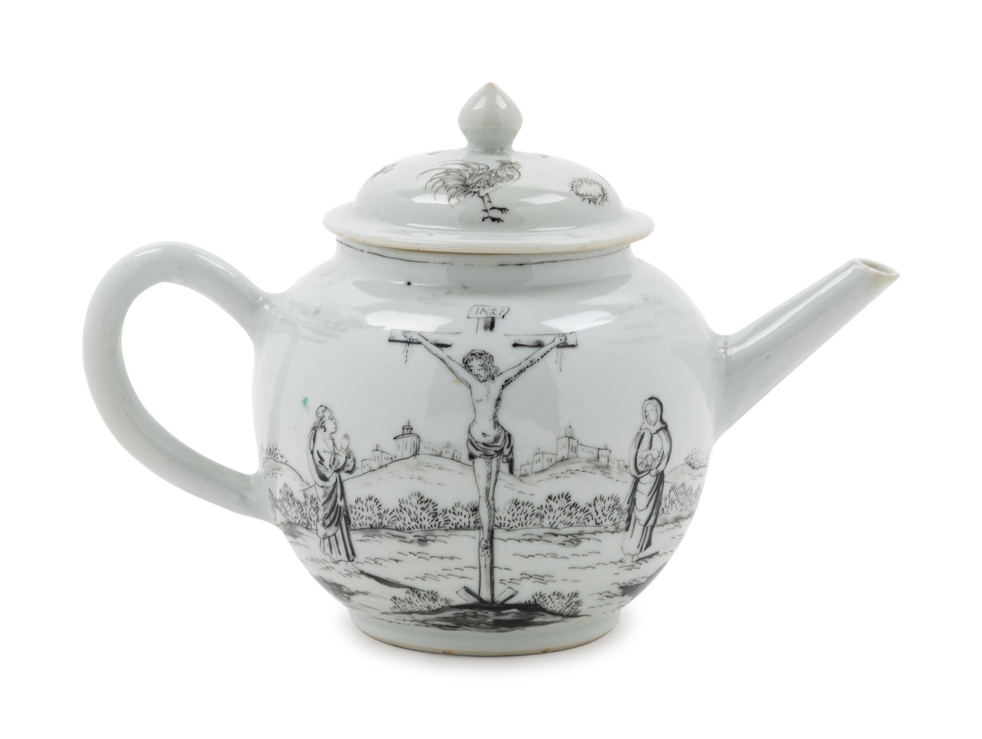 A Chinese Export Western Subject Porcelain Teapot