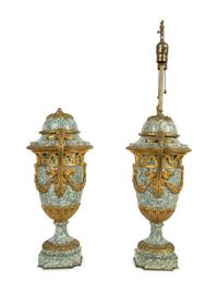 A Pair of Louis XV Style Bronze Mounted Marble Urn-Form Lamps — 19TH CENTURY