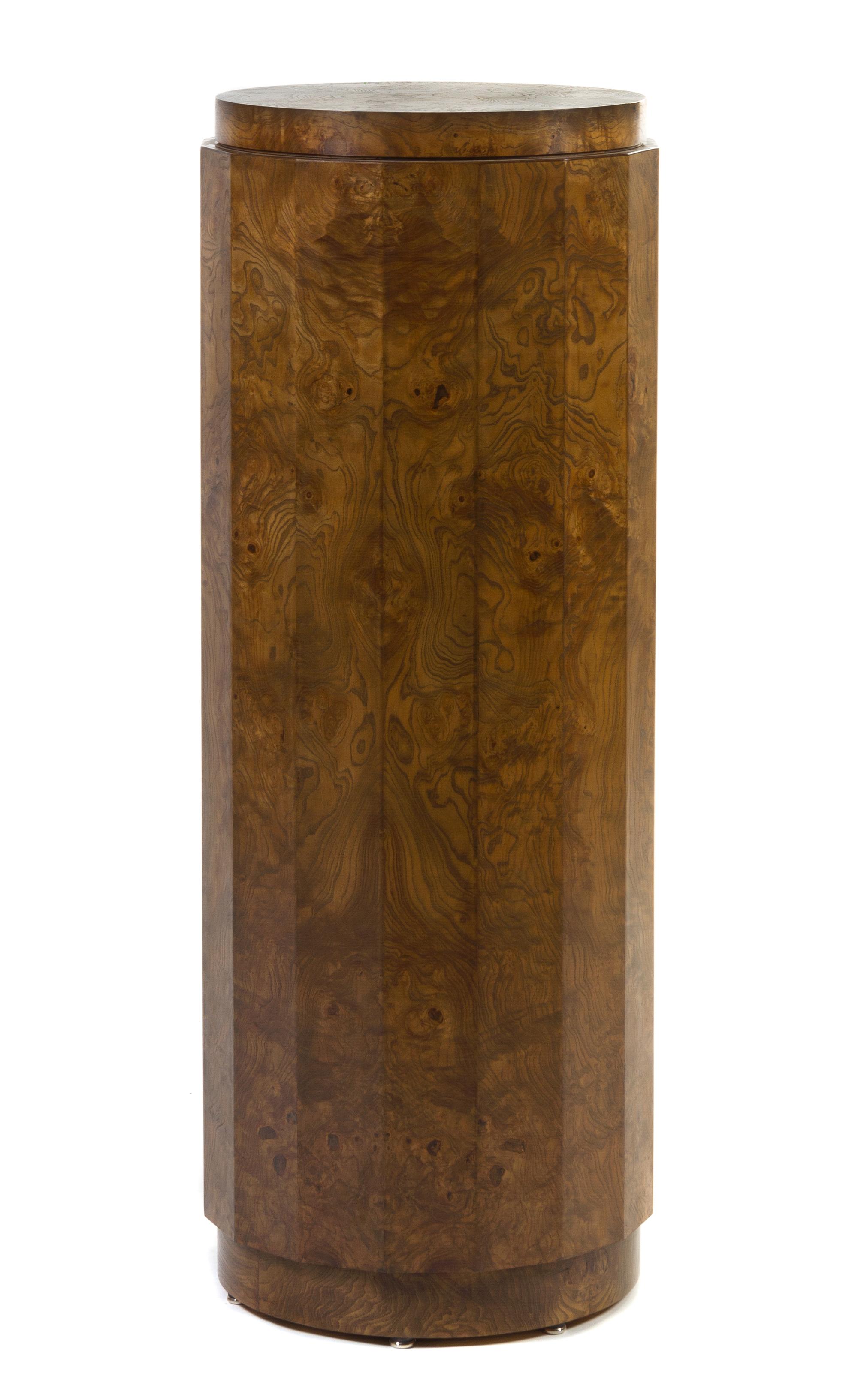 An Edward Wormley for Dunbar Burlwood Veneered Pedestal Height 42 3/4 x 15 1/4 inches.