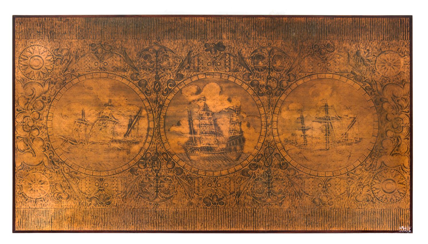 A Danish Copper and Rosewood Low Table Height 19 1/2 x width 55 1/4 x depth 31 inches.