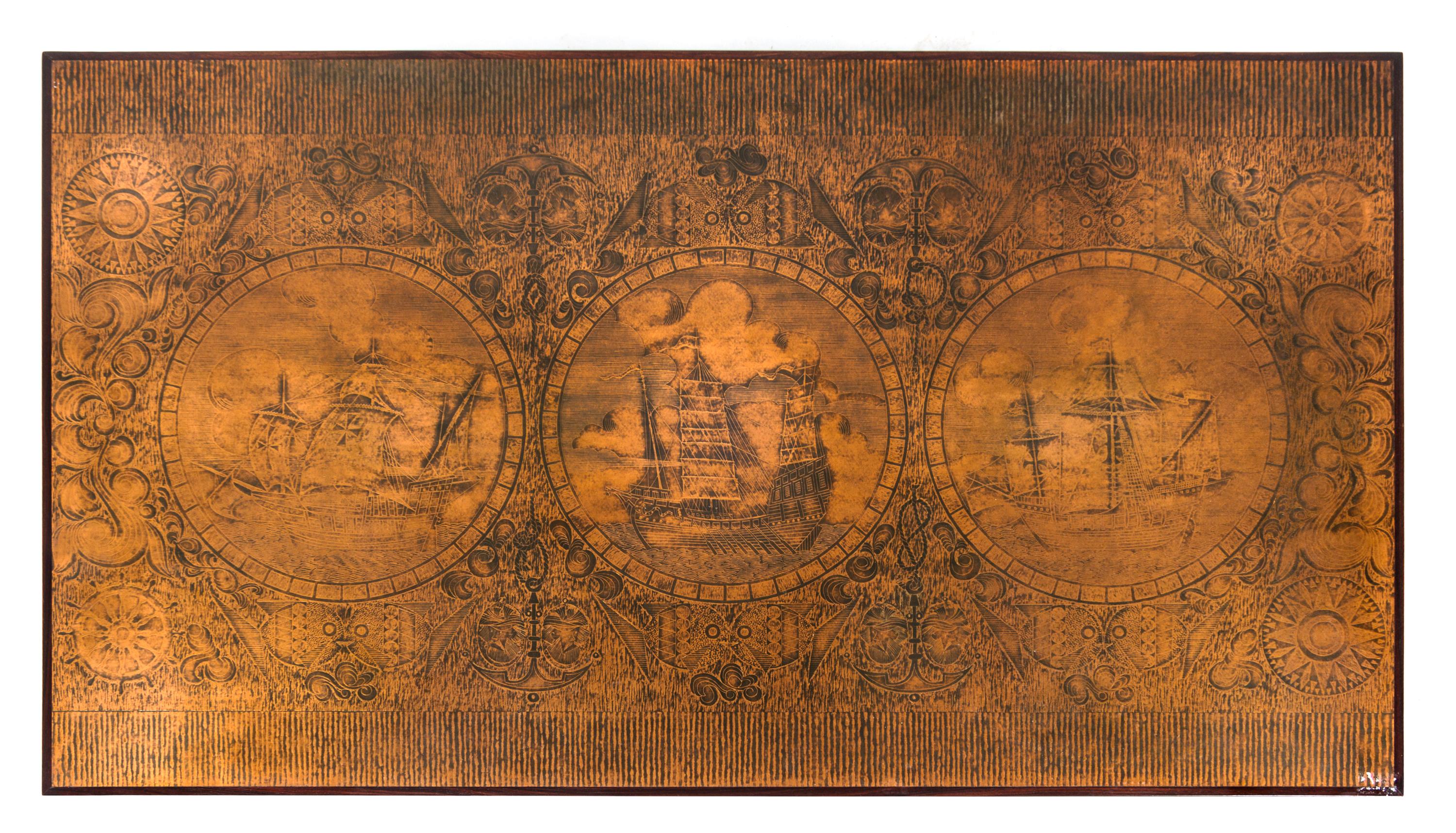 A Danish Copper and Rosewood Low Table Height 19 1/2 x width 55 1/4 x depth 31 inches.