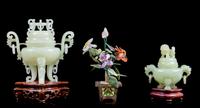 Three Chinese Hardstone Articles Height of Largest 6 1/2 inches.