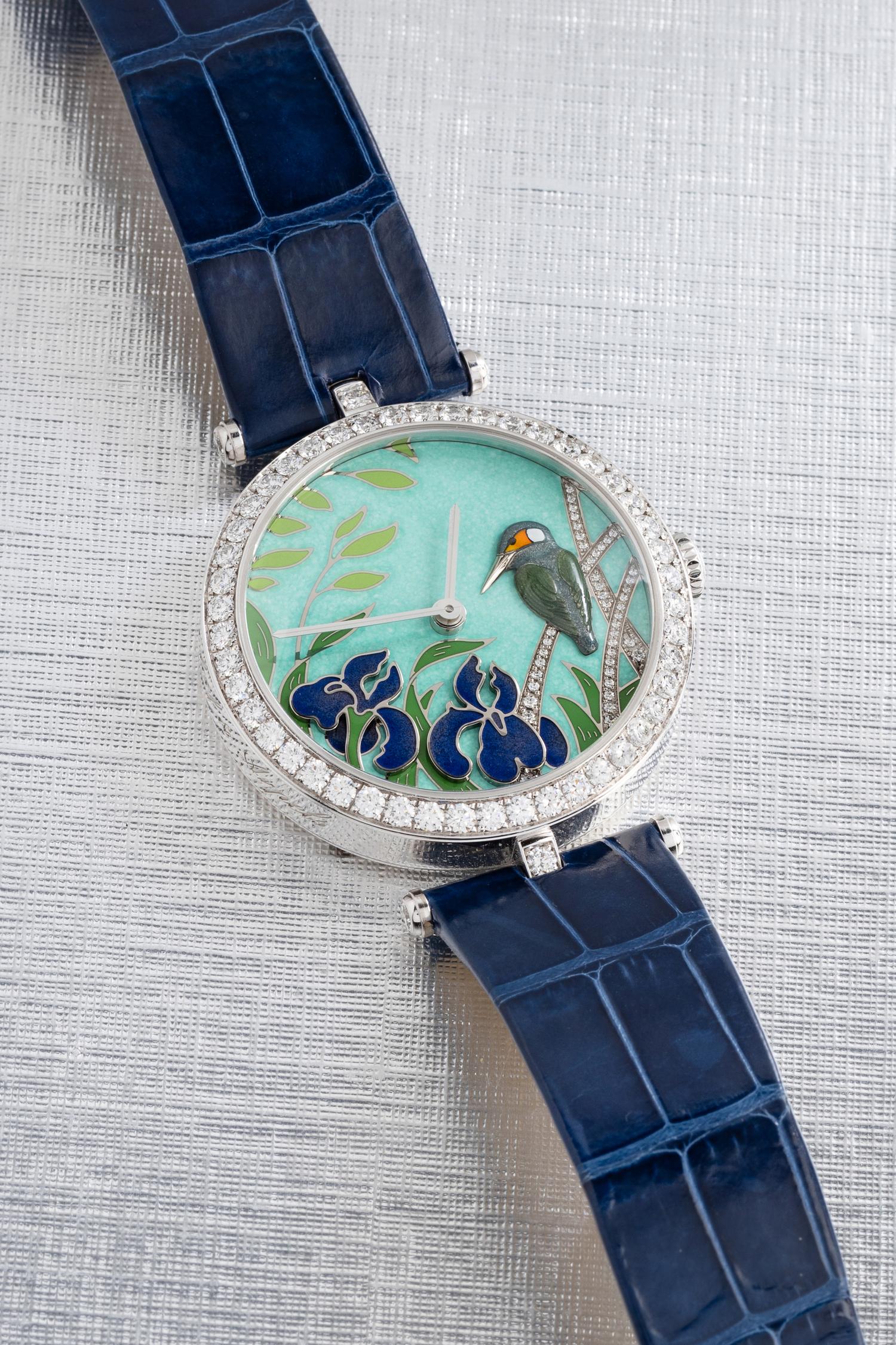 VAN CLEEF & ARPELS, WHITE GOLD, ENAMEL AND DIAMOND 'LADY ARPELS CHANCE MARTIN-PÊCHEUR' WATCH, LIMITED SERIES 14 of 22
