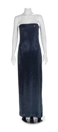 Randolph Duke Navy Sequin Dress with Sleeveless Jacket, 1990-2000s No size label