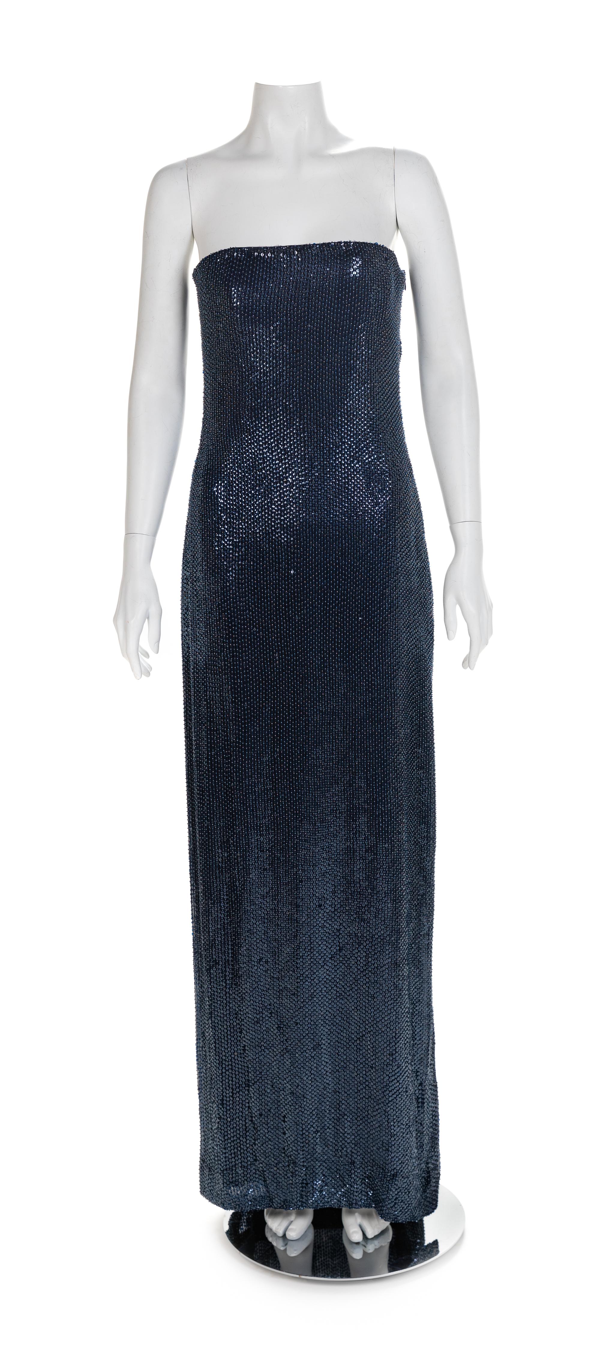 Randolph Duke Navy Sequin Dress with Sleeveless Jacket, 1990-2000s No size label