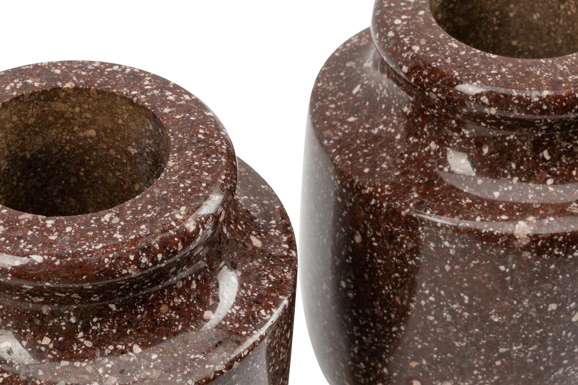 A Pair of Neoclassical Style Bronze-Mounted Porphyry Urns