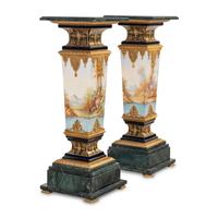 A Pair of Marble, Sèvres Style Porcelain and Gilt Metal Pedestals