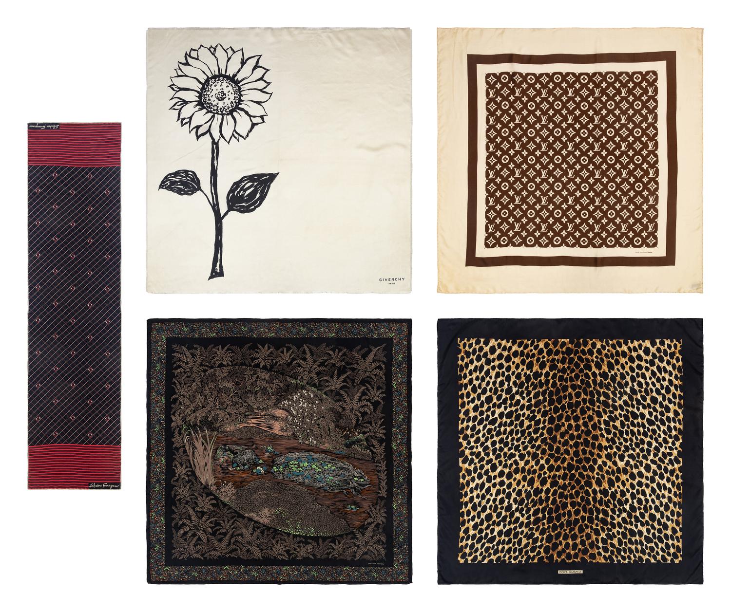 Five Designer Silk Scarves