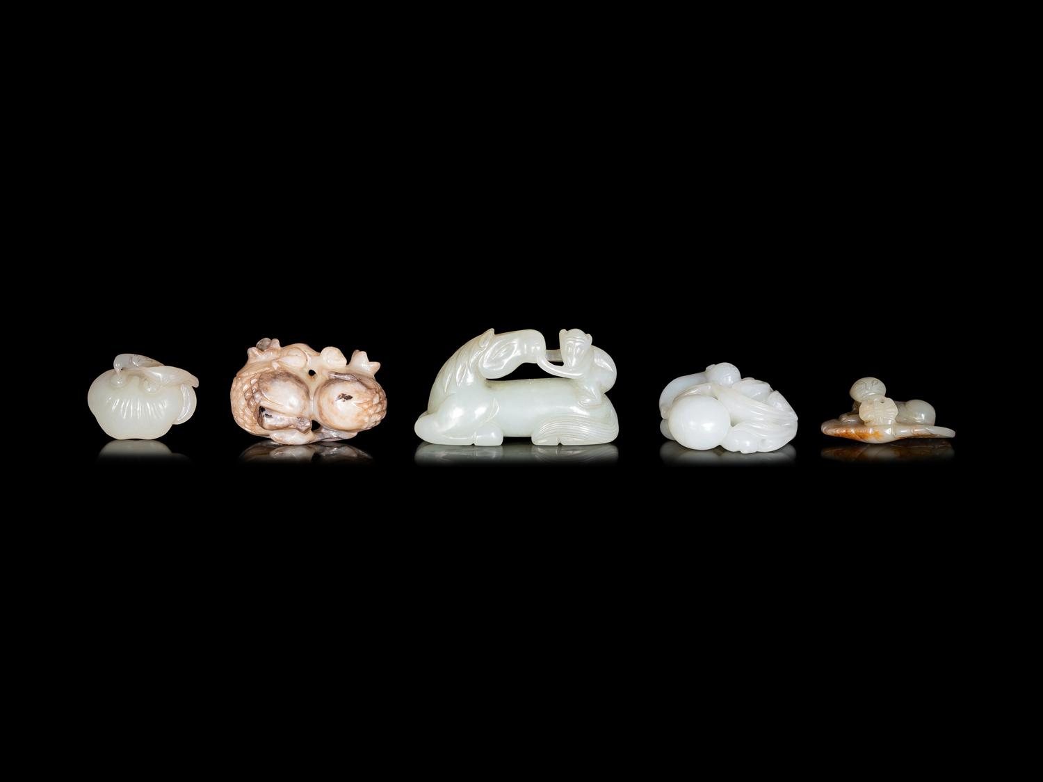 Five Chinese Carved Jade Figures