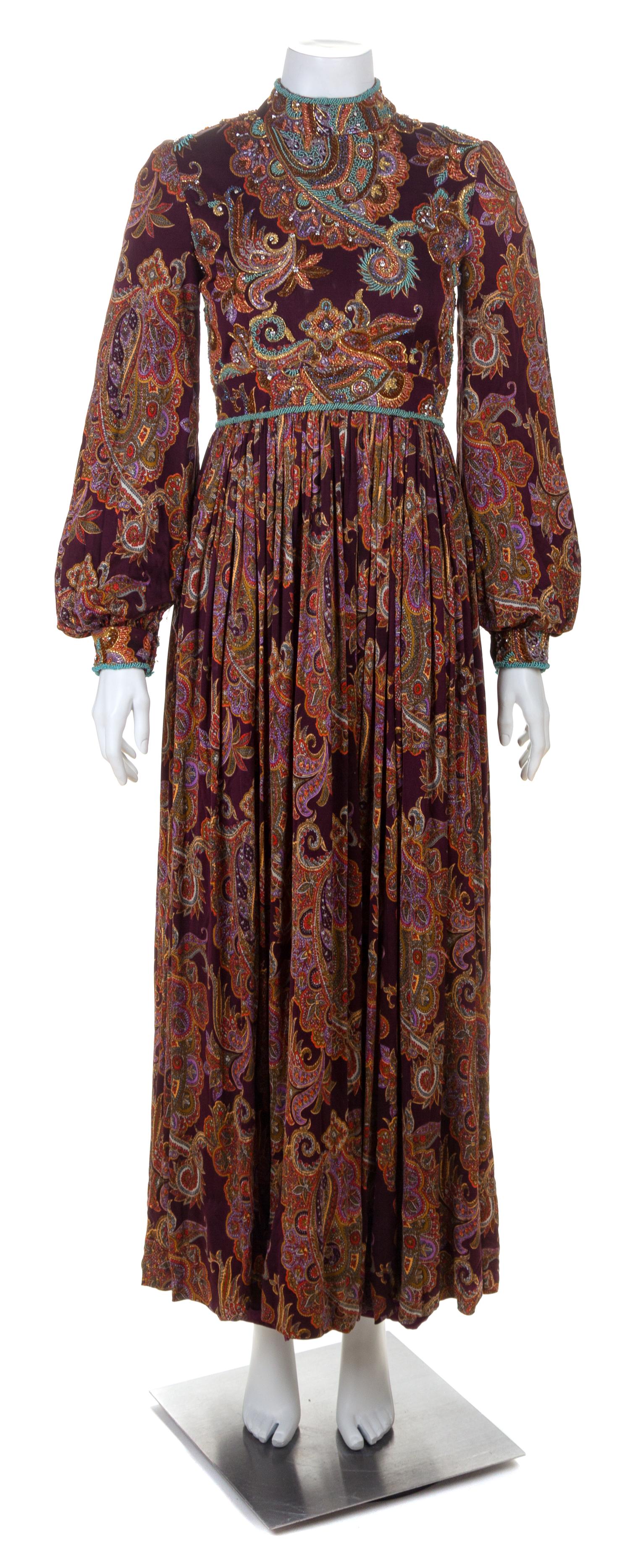 A George Halley Paisley and Floral Bead Gown, No size.