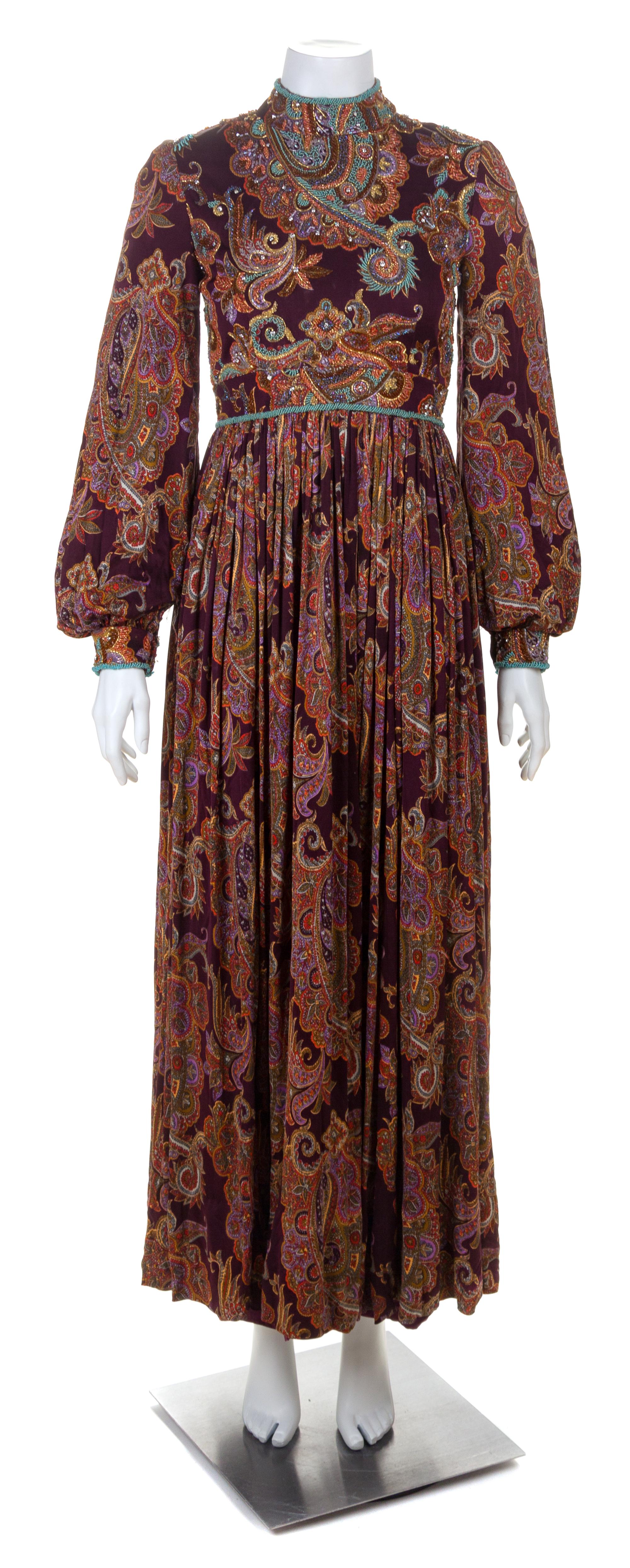 A George Halley Paisley and Floral Bead Gown, No size.