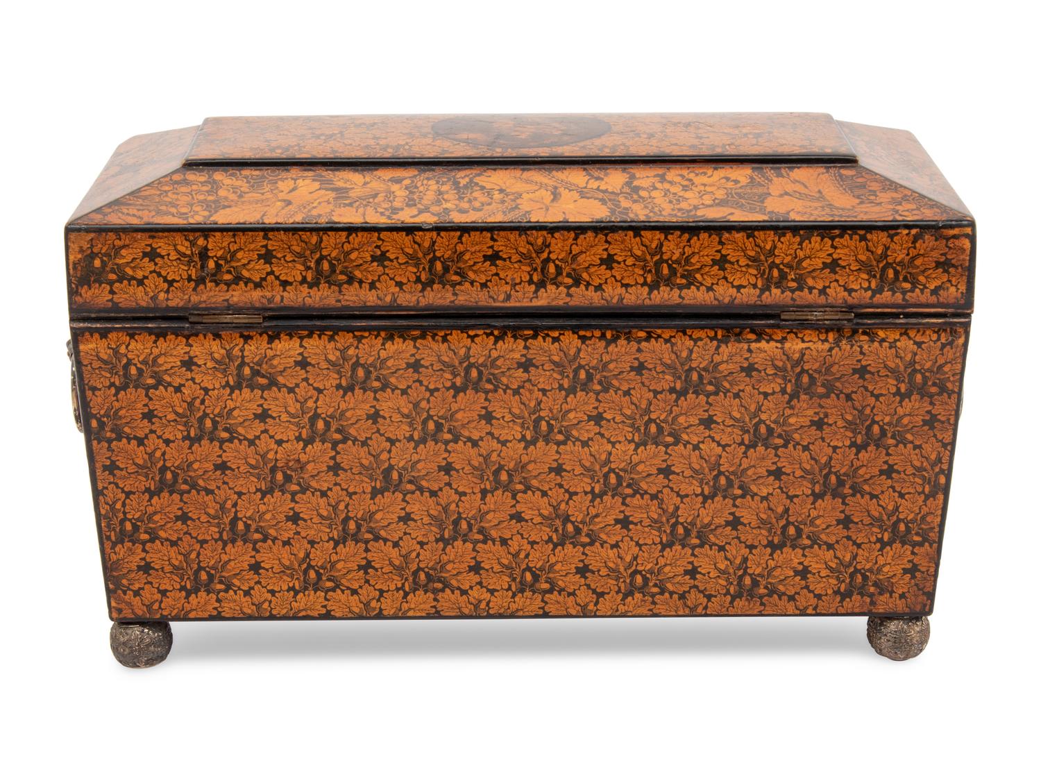 An English Penwork Tea Caddy