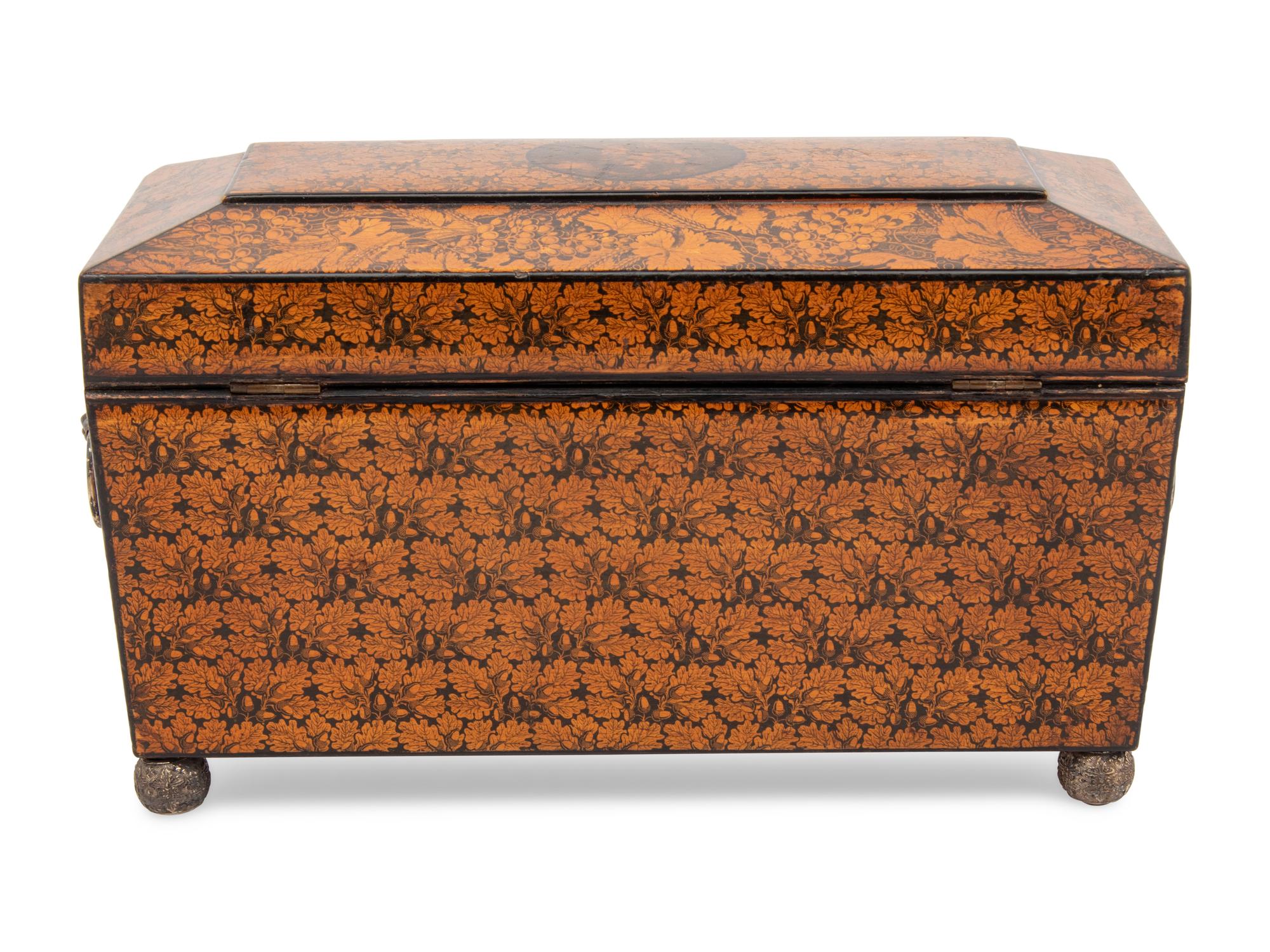 An English Penwork Tea Caddy