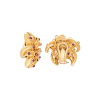 YELLOW GOLD, RUBY AND DIAMOND FLOWER EARCLIPS