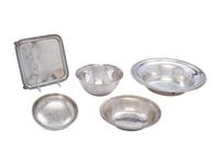 Four American Silver Serving Bowls and a Tray
