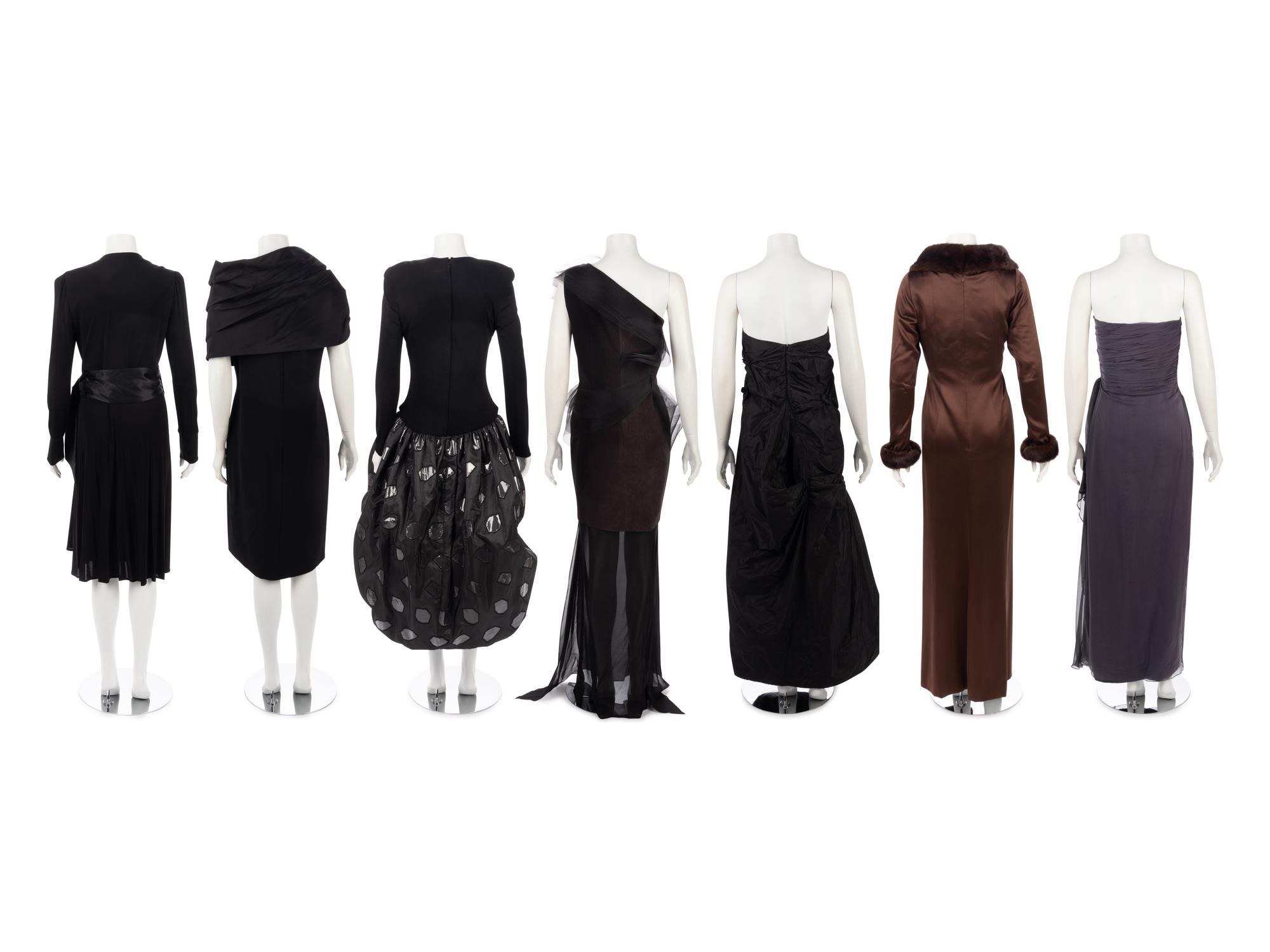 Collection of Seven Designer Evening Dresses: One Giorgio Armani, One Bill Blass, One Lawrence, One Akris, One Pamela Dennis, Two Roland Nivelais — Garage