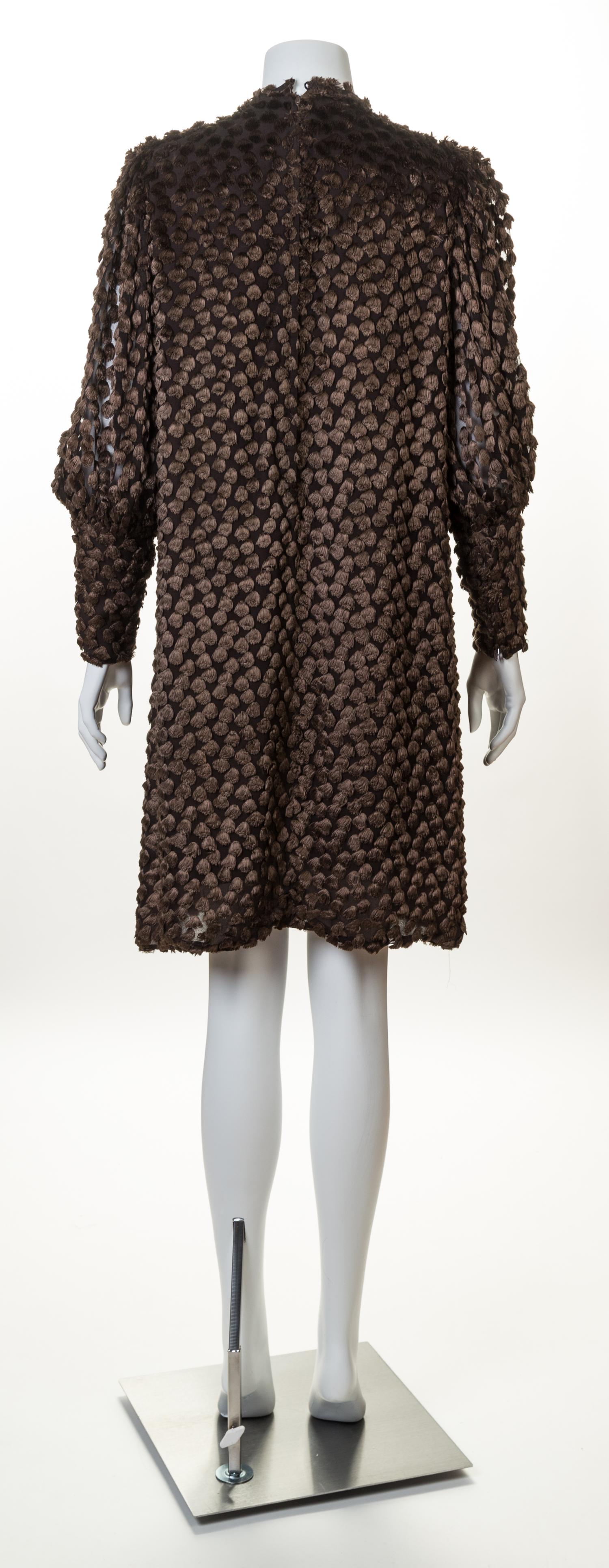 A Rudi Gernreich 1960s Brown Silk and Chenille Popcorn Dress, No size.