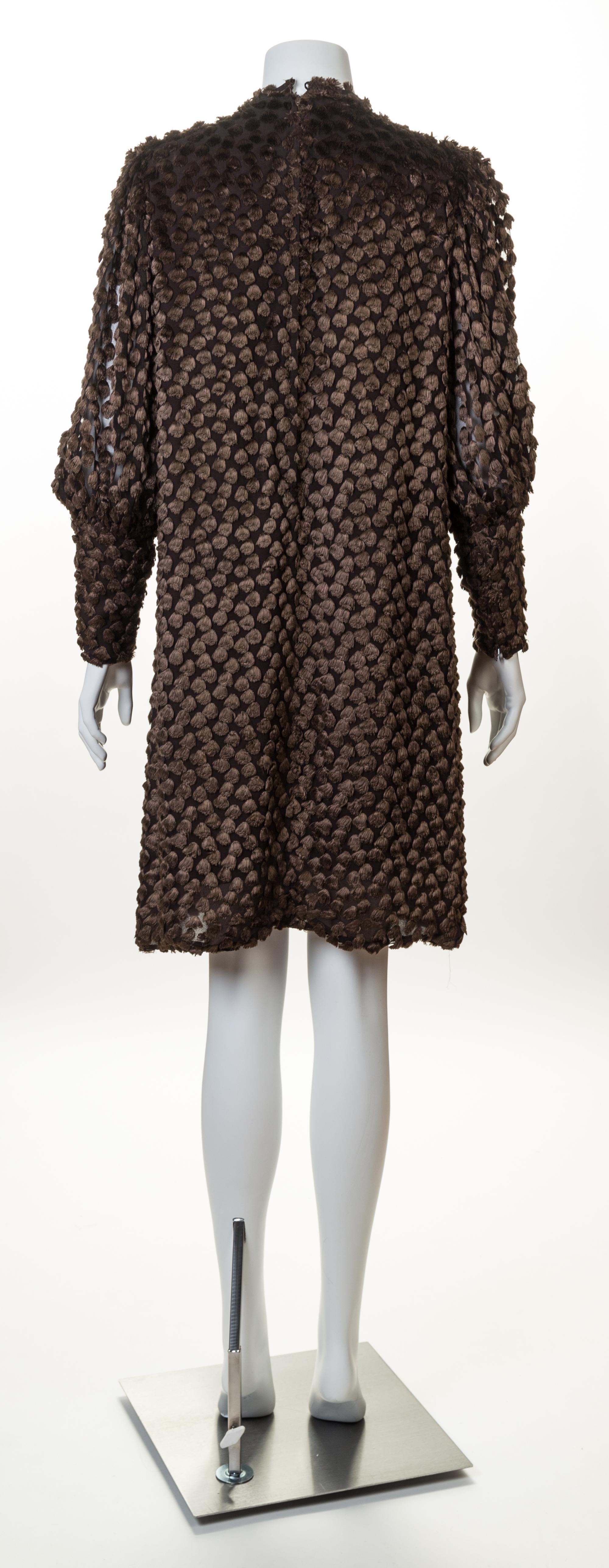 A Rudi Gernreich 1960s Brown Silk and Chenille Popcorn Dress, No size.