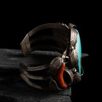 Navajo Silver, Turquoise, and Coral Cuff Bracelet