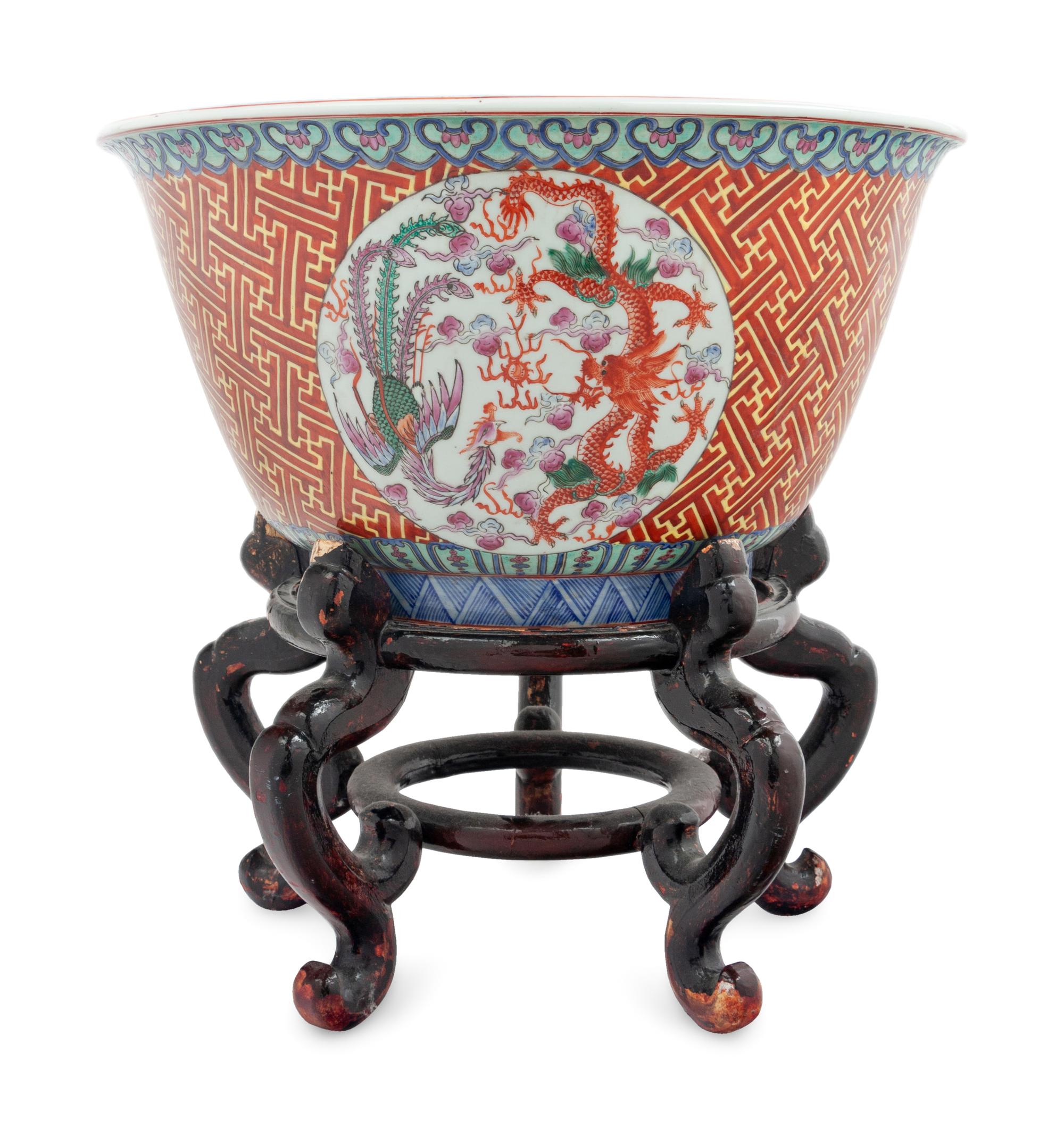A Chinese Export Porcelain Fishbowl on Stand
