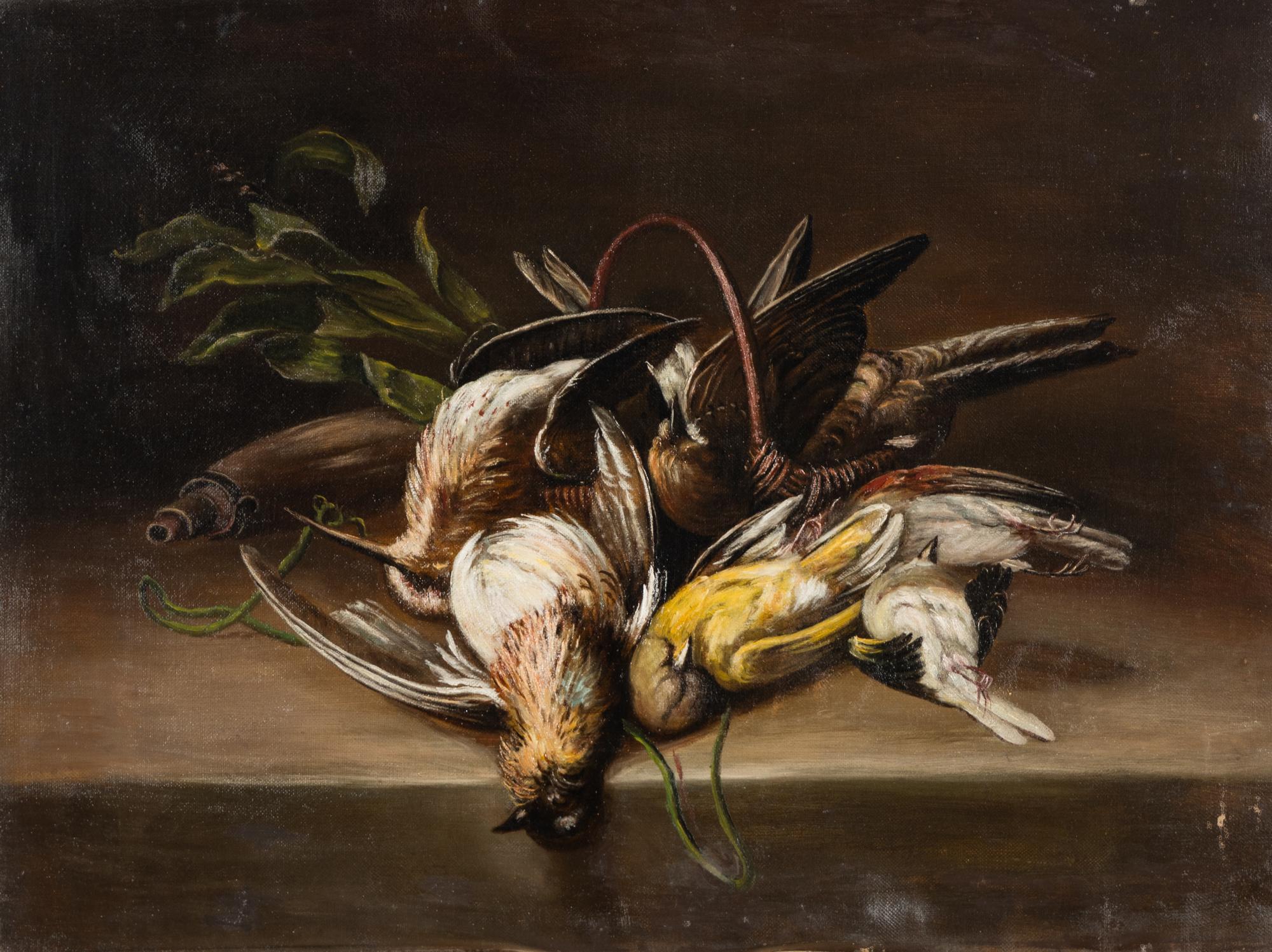 Continental, 19th Century — Still Life with Birds and a Powder Flask