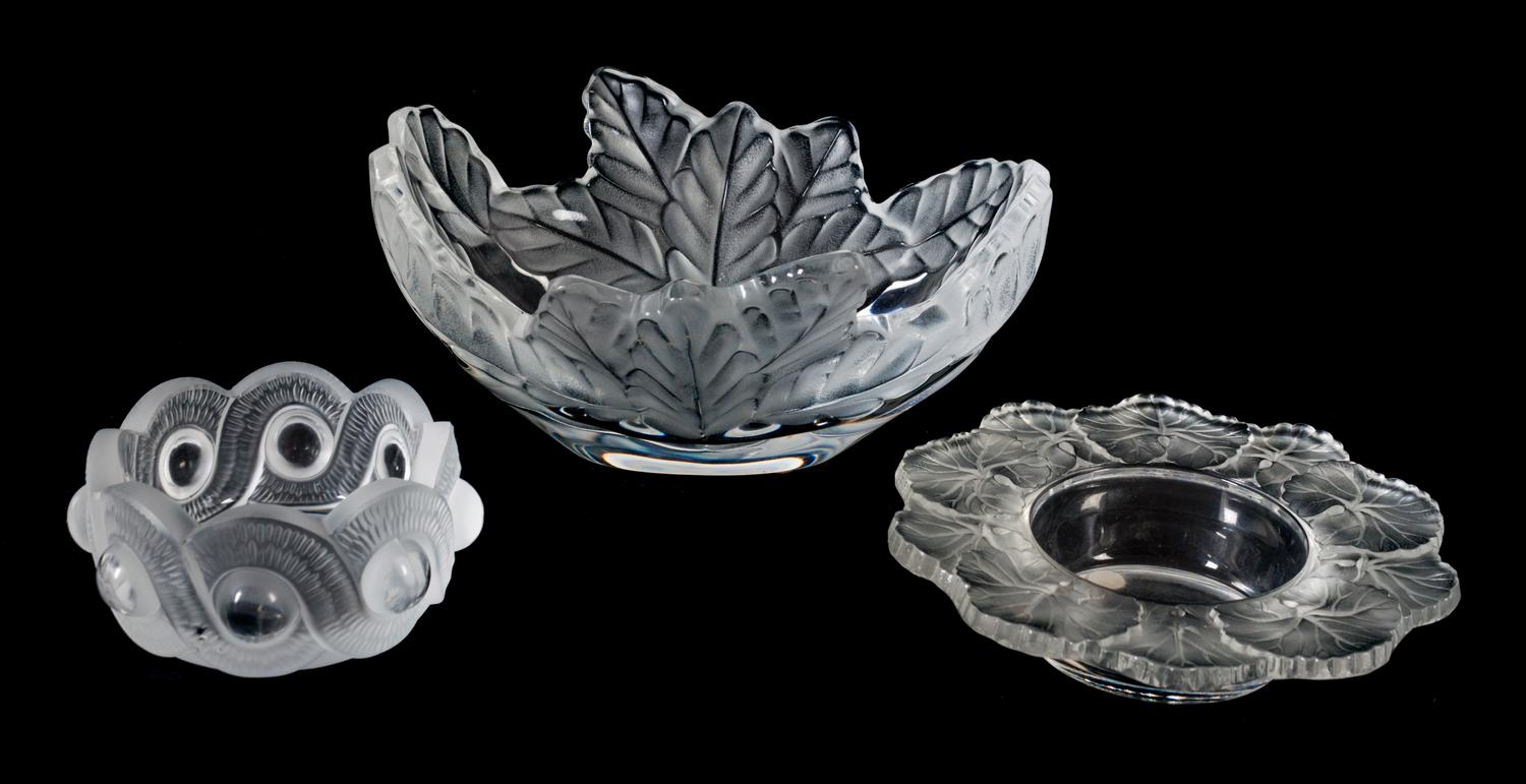 Three Lalique Molded and Frosted Glass Bowls Length of longer 7 1/2 inches. — 20TH CENTURY