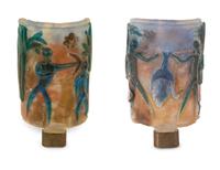 A Pair of Venetian Scavo Glass Wall Sconces with Bronze Mounts