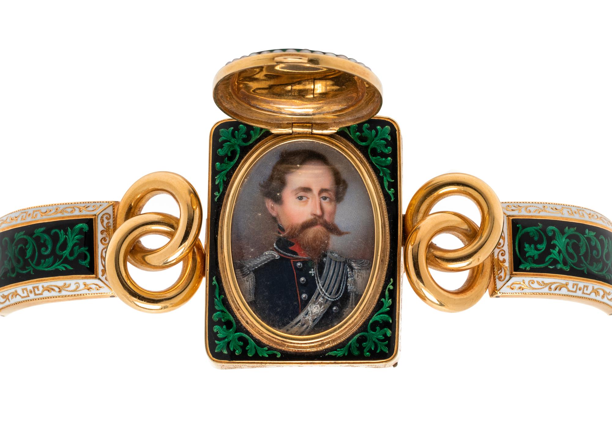 ENAMEL AND SEED PEARL PORTRAIT BRACELET