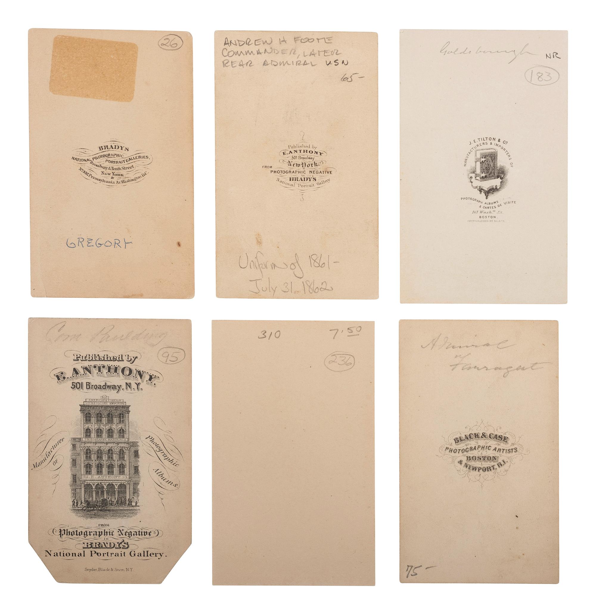 [CIVIL WAR]. A group of 6 CDVs of US Navy flag officers, comprising: