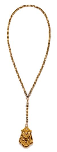 An Etruscan Revival Yellow Gold and Enamel Locket/Necklace, 26.40 dwts.