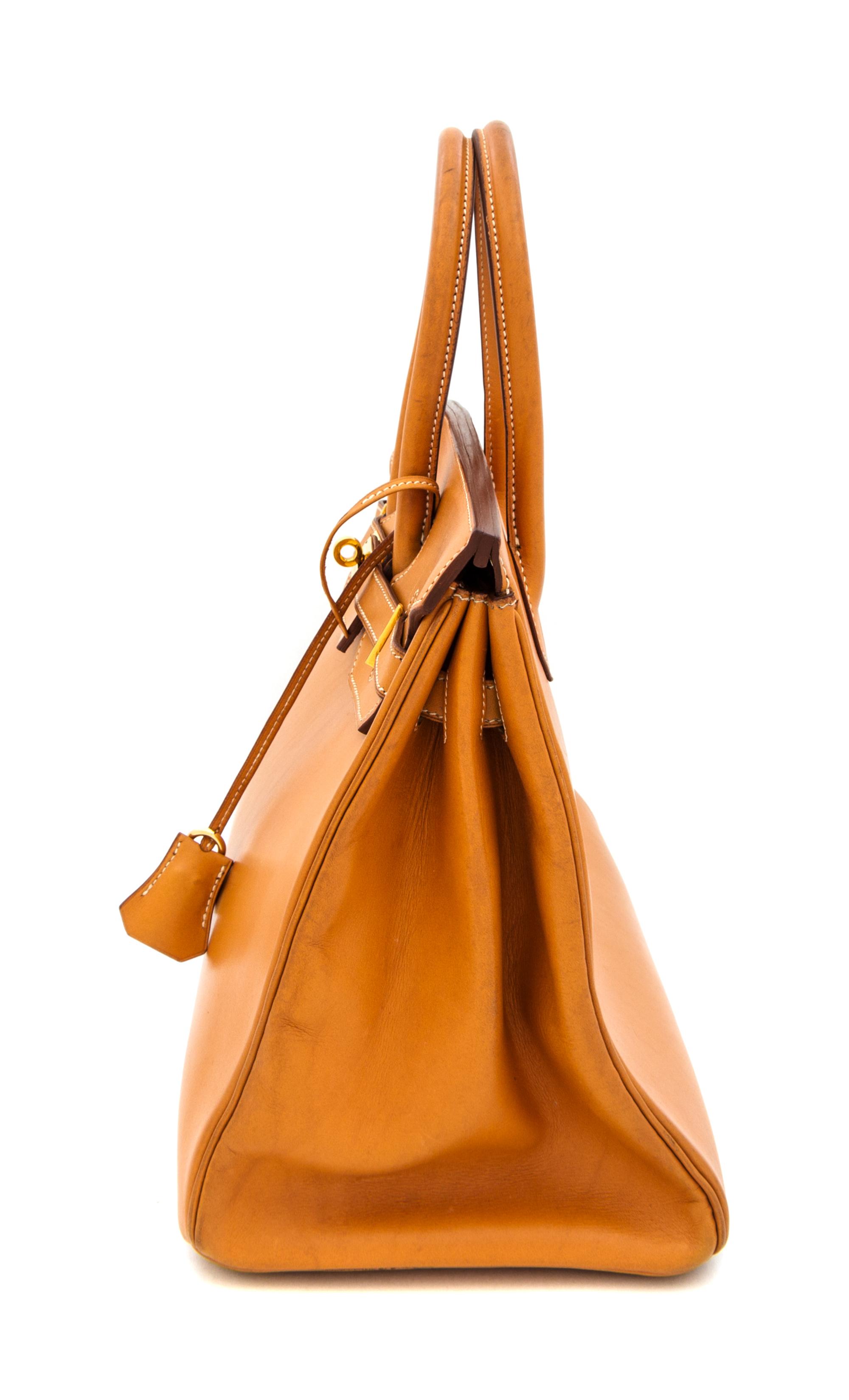 An Hermes Tan Leather 35cm Birkin Handbag, 13.5" x 11" x 7".
