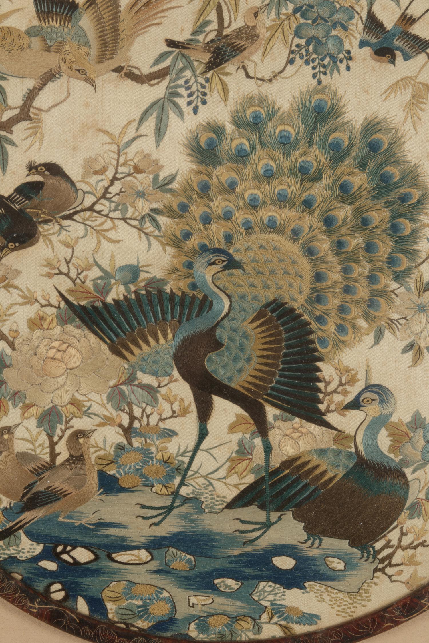 A Pair of Embroidered Silk Circular Fans