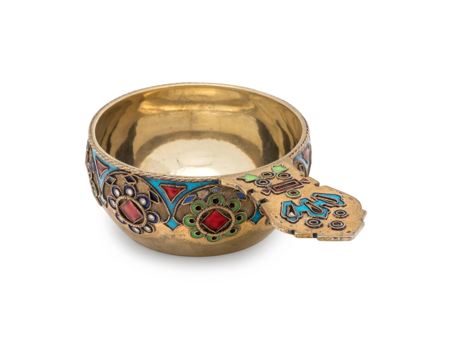A Russian Silver-Gilt and Enamel Charka