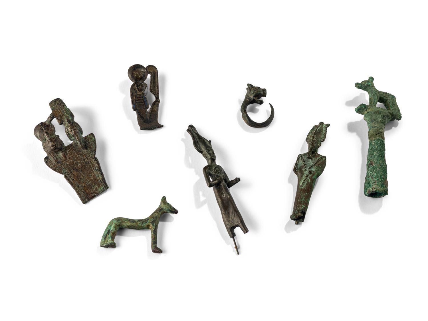 14 Egyptian Bronze Figures and Items