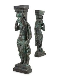 A Pair of Continental Cast Metal Figural Pedestals