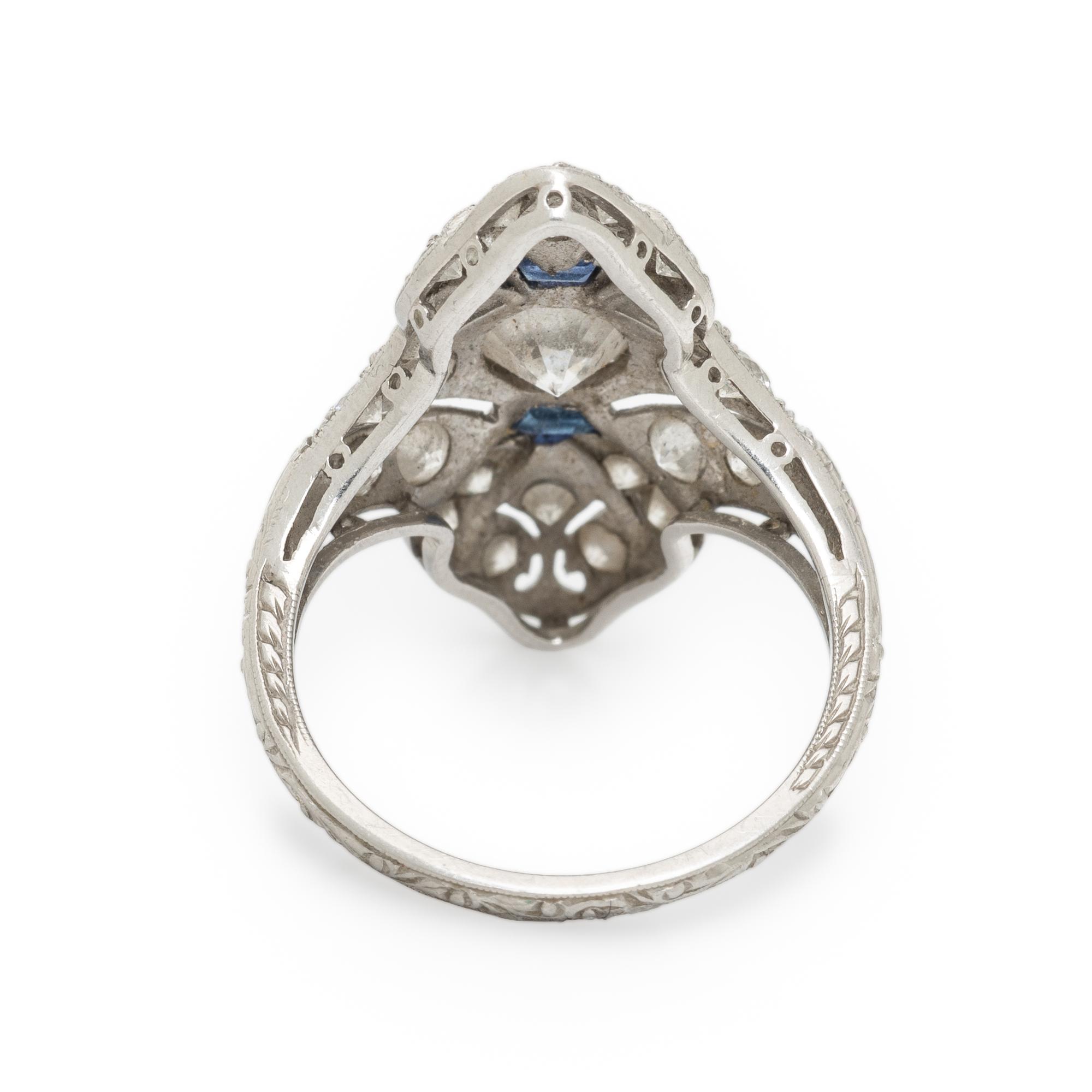 ART DECO, DIAMOND AND PLATINUM NAVETTE RING