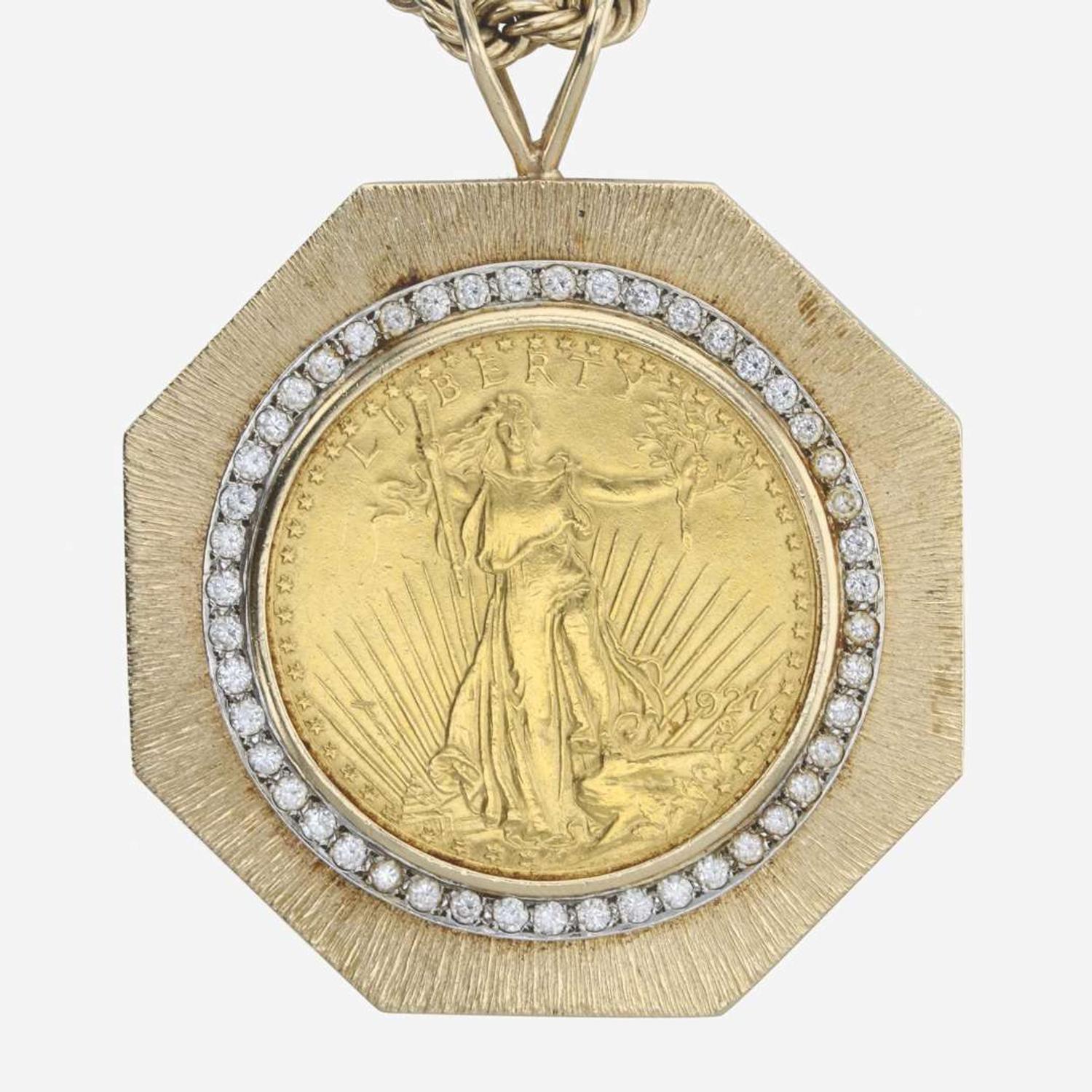 A 1927 St. Gaudens $20 gold coin and diamond necklace