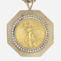 A 1927 St. Gaudens $20 gold coin and diamond necklace