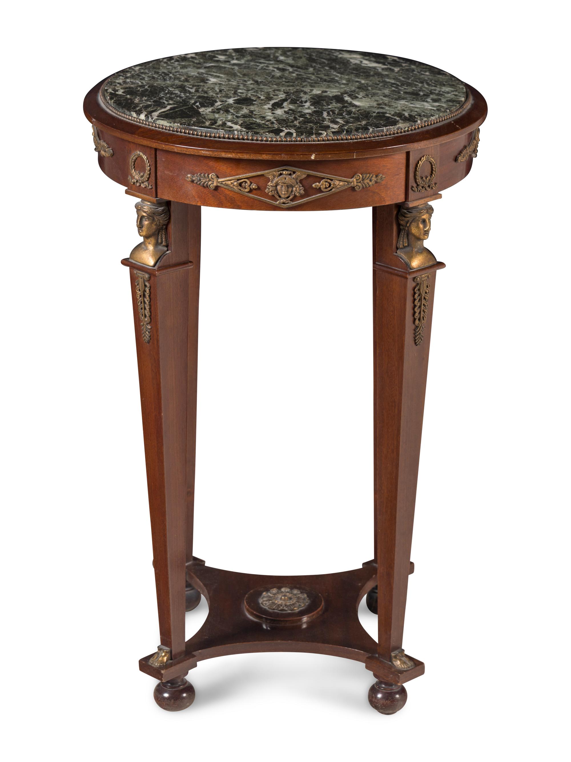 An Empire Style Gilt Bronze Mounted Mahogany Marble-Top Side Table