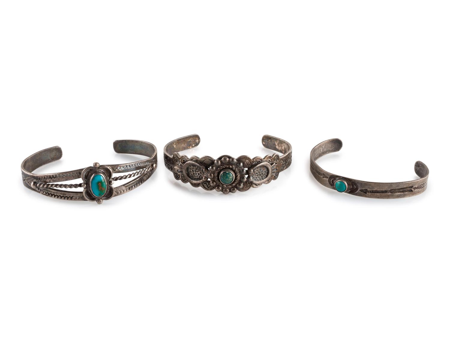 Fred Harvey Era Silver and Turquoise Cuff Bracelets
