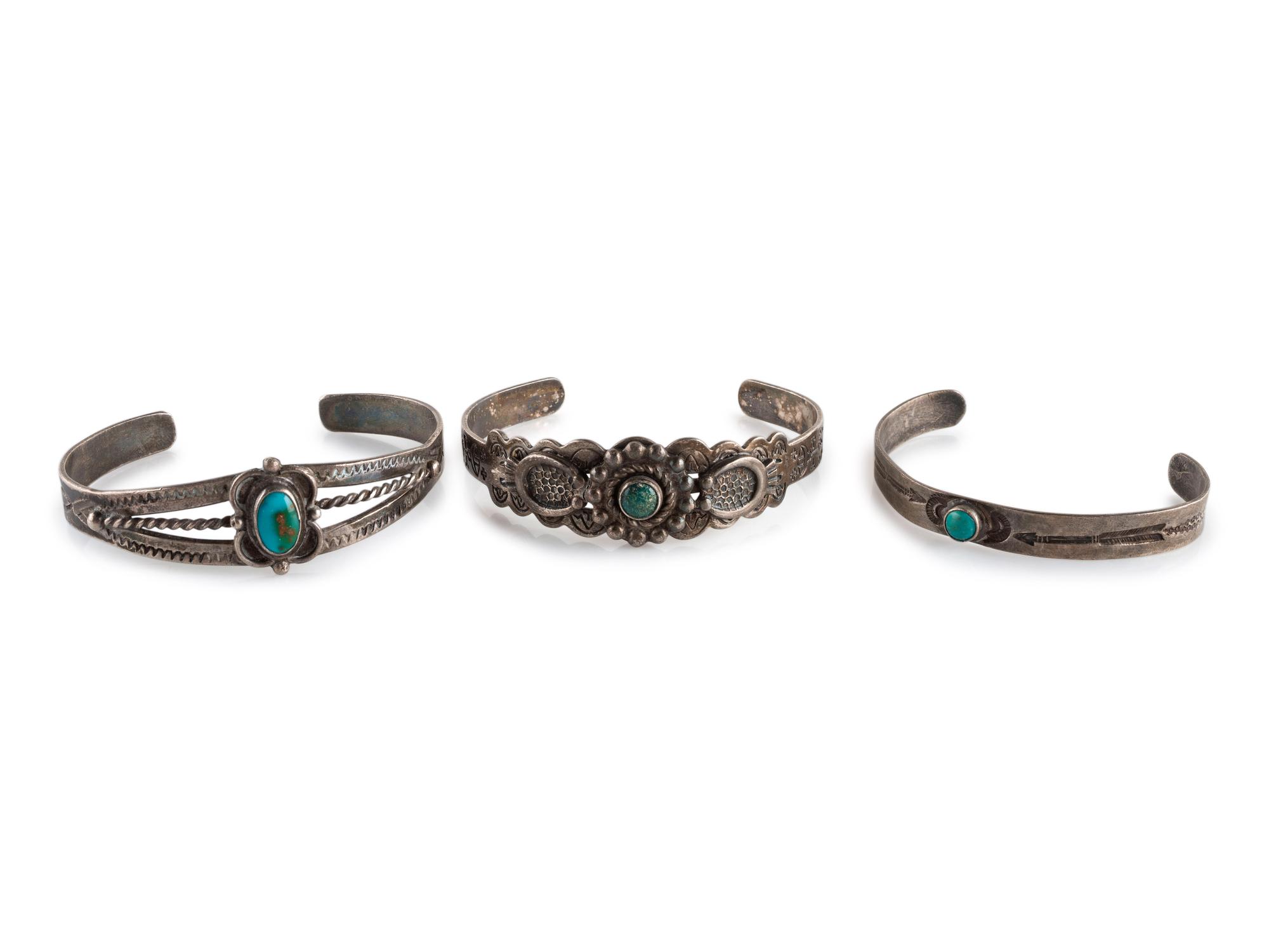 Fred Harvey Era Silver and Turquoise Cuff Bracelets