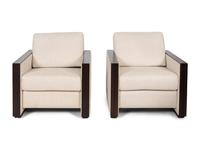 A Pair of Contemporary Rosewood Lounge Chairs with Linen Upholstery