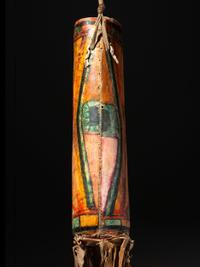 Cheyenne Parfleche Cylinder, with Pueblo Overpaint
